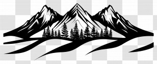 Mountain Outline - Black And White Mountain Landscape Design Transparent PNG