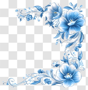 Vintage Blue Corner - Elegant Blue Floral Design Transparent PNG