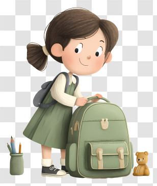Girl Preparing School Backpack - Girl With Backpack And Teddy Bear Transparent PNG