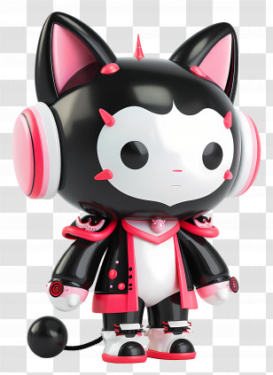 Kuromi Figure - Futuristic Cat Robot With Headphones Transparent PNG