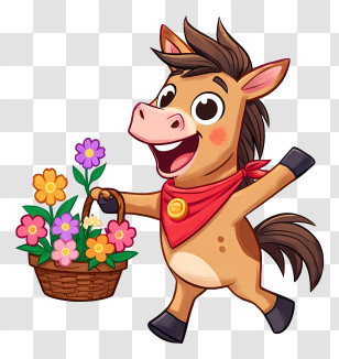 Cartoon Horse - Happy Cartoon Pony With Flowers Transparent PNG
