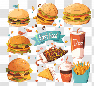 National Fast Food Day - Fast Food Illustration With Burgers And More Transparent PNG