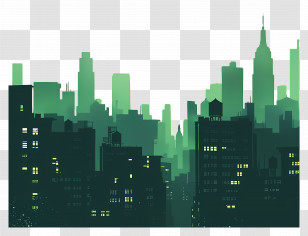 Cityscape - Green Urban Skyline Silhouette Transparent PNG
