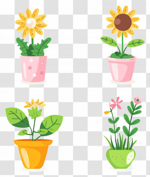 Potted Plants - Cute Cartoon Potted Flowers Transparent PNG