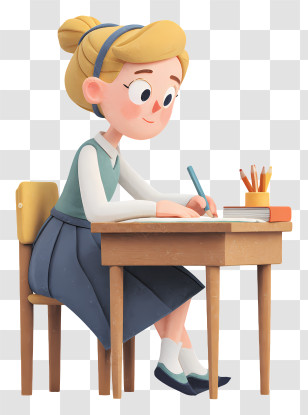School Girl Writing In Notebook - Girl Studying At Desk Transparent PNG