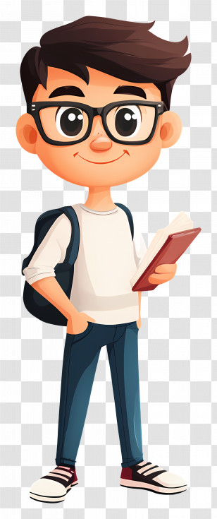 Animated Student - Cartoon Boy With Glasses And Backpack Illustration Transparent PNG