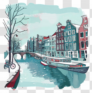 Colorful City Canal - City Canal With Colorful Buildings Illustration Transparent PNG