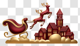 Rooftop Santa Sleigh Silhouette - Festive Sleigh Over Snowy Village Transparent PNG