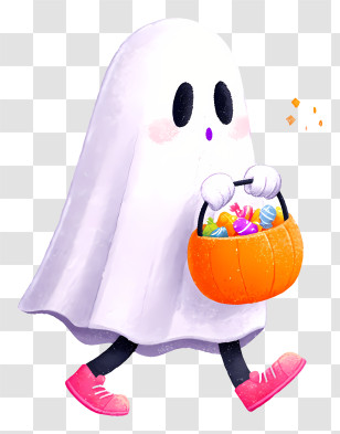 Ghost With Pumpkin Basket - Cute Trick-or-Treat Ghost Transparent PNG