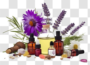 Bach Flower Remedies - Essential Oil Bottles With Flowers For Aromatherapy Transparent PNG
