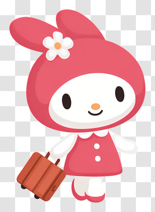 My Melody Going With Luggage - Pink Bunny With Suitcase Transparent PNG