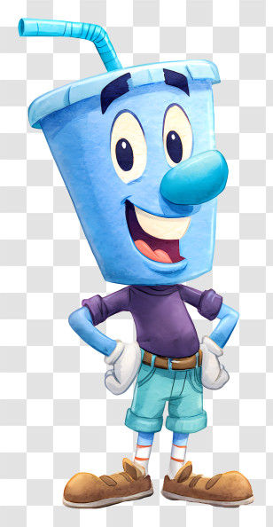 Playful Cartoon Cup - Friendly Blue Cup Character Transparent PNG