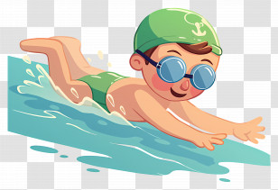 Swimming Boy - Swimming Boy In Green Gear Illustration Transparent PNG