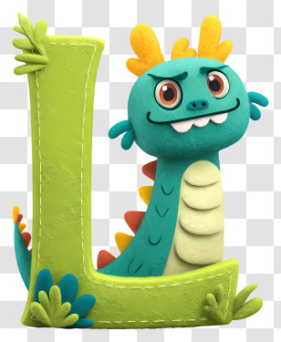 Cute Monster Alphabet L - Green Dragon Cartoon Character Transparent PNG