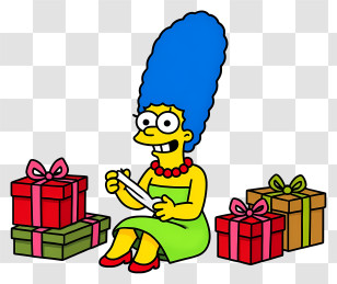 Marge Simpson - Blue-haired Cartoon Character With Gifts Transparent PNG