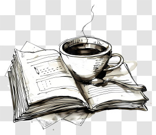 Black Coffee - Artistic Coffee Cup On Open Book Transparent PNG