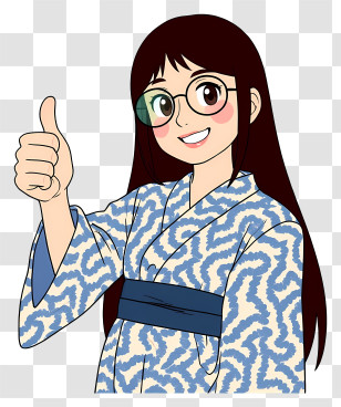 Girl With Glasses - Cartoon Woman In Kimono Giving Thumbs Up Transparent PNG