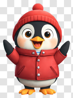 Cute Cartoon Penguin - Adorable Penguin In Red Coat Transparent PNG