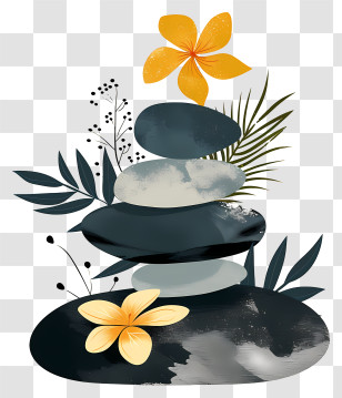 Spa Stones - Artistic Zen Rock Stack With Yellow Flowers Transparent PNG