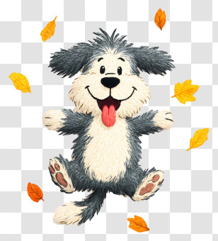 Dog Rolling In Autumn Leaves - Happy Shaggy Dog With Leaves Transparent PNG