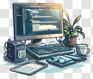 Coding - Cozy Computer Setup For Coding Transparent PNG