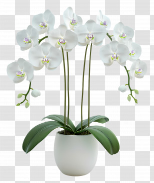 Potted Orchid Flowers - Potted White Orchid Flowers Arrangement Transparent PNG