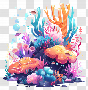 Coral Reefs - Vibrant Underwater Coral Reef Illustration Transparent PNG