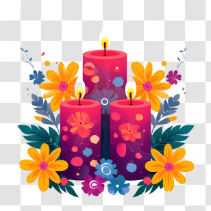 Candles
 - Burning Red Candles With Bright Yellow Flowers Transparent PNG