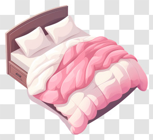 Pink And White Comforter - Cozy Bed With Pink Blanket Transparent PNG