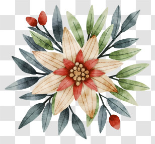 Cartoon - Beautiful Flower With Leaves Transparent PNG