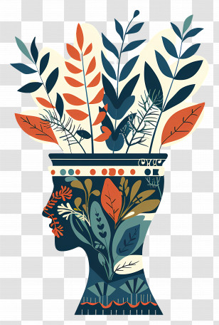Head Vase - Artistic Silhouette With Plants Transparent PNG