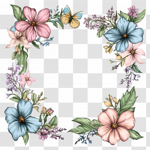Pastel Floral Frame - Beautiful Floral Frame With Butterflies Transparent PNG