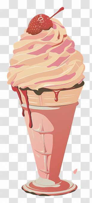 Sundae - Delicious Strawberry Ice Cream Cone Transparent PNG