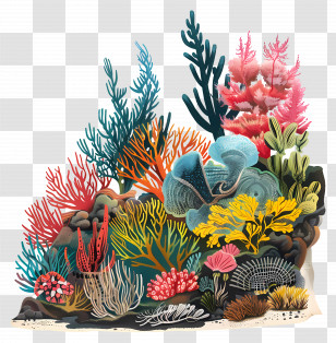 Nature Background - Colorful Coral Reef Illustration Transparent PNG