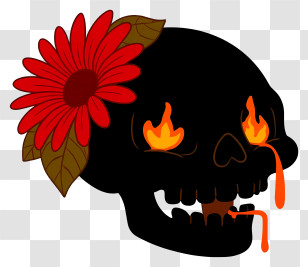 Halloween Skull Flowers - Flaming Skull With Flower Transparent PNG