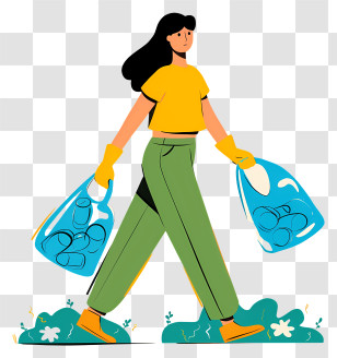 Woman Carrying Plastic Bag - Woman Recycling In Cartoon Style Transparent PNG