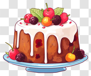 Cake - Fruit Cake With White Glaze And Cherries Transparent PNG
