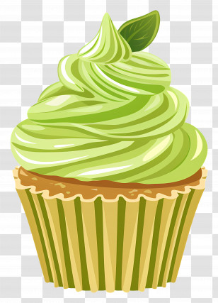 Matcha Cupcake - Green Cupcake With Leaf Decoration Transparent PNG