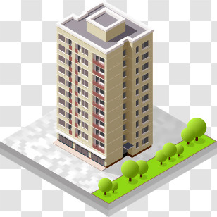 Icon - Isometric Apartment Building With Greenery Transparent PNG