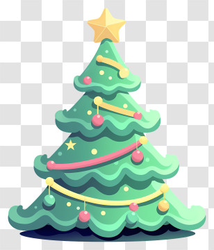 Green Christmas Tree - Decorated Christmas Tree With Star Topper Transparent PNG