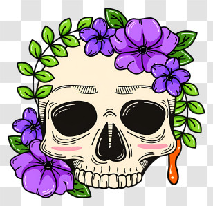 Halloween Skull Flowers - Floral Skull With Purple Flowers Transparent PNG