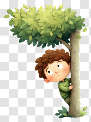 Boy Peeking From Tree - Boy Hiding Behind A Tree Transparent PNG