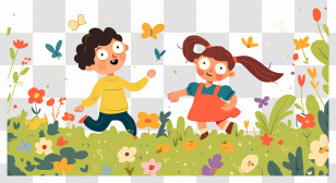 World Childrens Day - Kids Playing Among Flowers Transparent PNG
