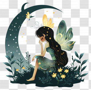 Summer Night - Fairy Sitting By The Moon Transparent PNG