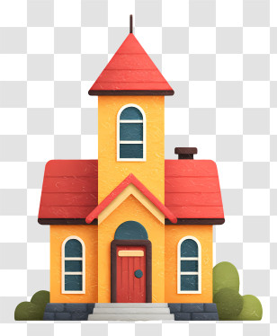 School House - Tall House With Red Roof Transparent PNG