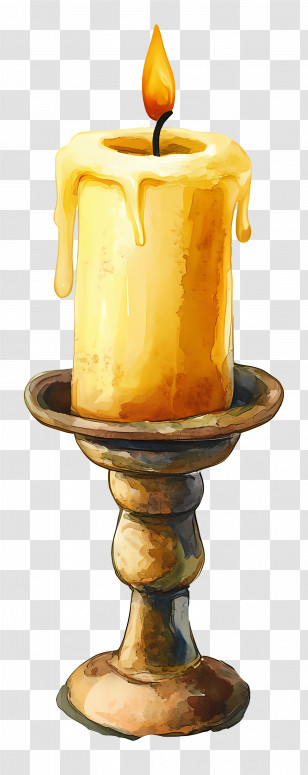 Candle In Candlestick - Warm Candle Light Illustration Transparent PNG