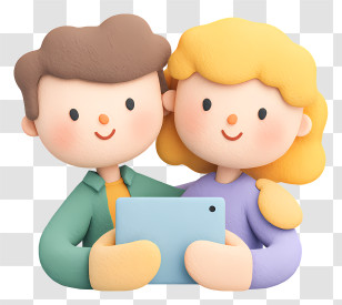 People Sharing Collaborative Moment - Cute Pastel Couple With Tablet Transparent PNG