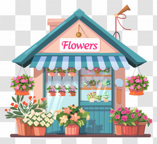 Flower Shop - Charming Flower Shop Storefront Illustration Transparent PNG
