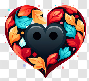 Doodle Style Heart - Artistic Heart With Autumn Leaves Transparent PNG