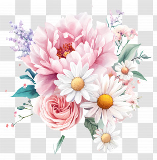 Pink Bouquet - Beautiful Pink Flowers And Daisies Bouquet Transparent PNG